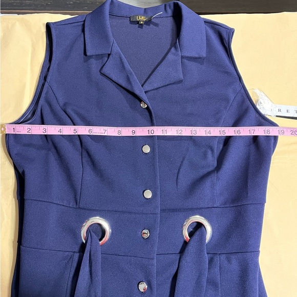 NWTs Ile NewYork navy blue button front collared dress with stretch size 10 - Picture 5 of 11